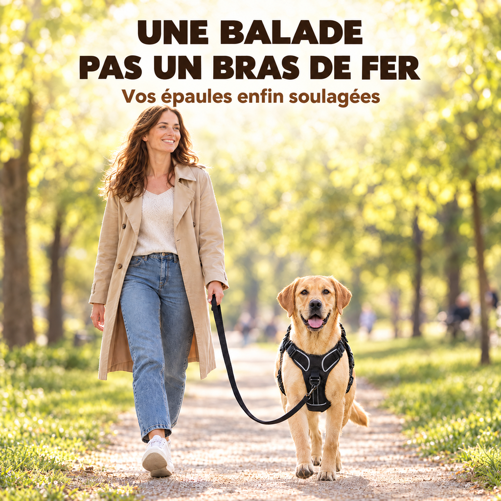 Une balade, pas un bras de fer : femme en promenade avec son labrador, laisse détendue