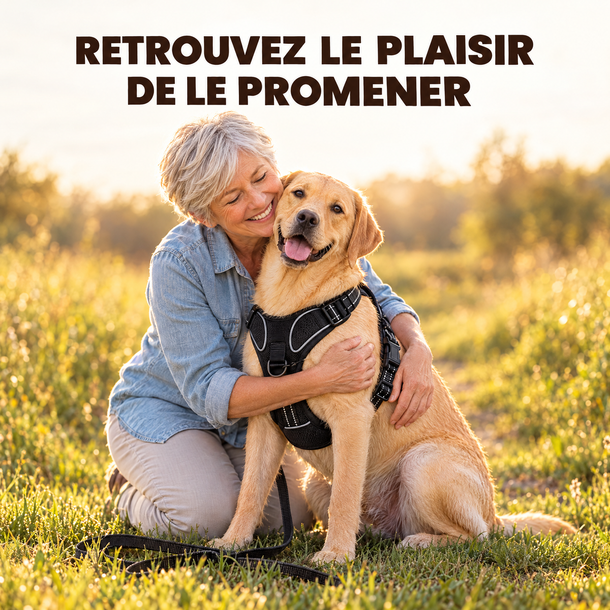 Retrouvez le plaisir de le promener : femme serrant son labrador dans ses bras
